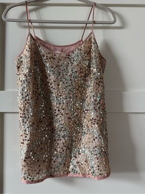 Sequined Pink Spaghetti Strap Tank Top